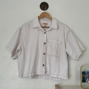 Lone Star White Crop Button Up Shirt Boxy Denim Top